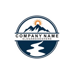 Mountain and River Combination Logo Template Vector Icon. Business Logo Template Design, Emblem, Design concept, Creative Symbol, Icon