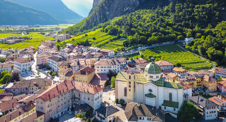 aerial view of the village of Mezzocorona in Trentino Alto Adige -  northern Italy: charming...