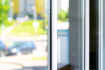 Outside glass glasses windows of the office building on sunny day