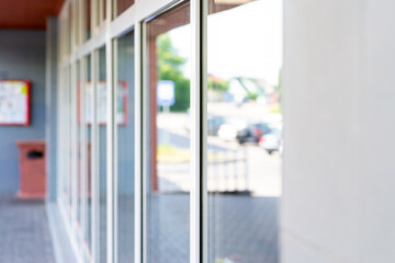 Outside glass glasses windows of the office building on sunny day