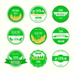 Collection of natural or eco labels and banner. Vegan icon set.