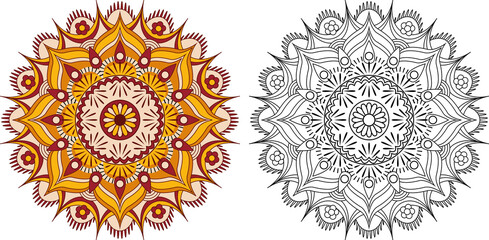 Mandala. Traditional round ornament. Oriental ethnic pattern. Antistress coloring page. Vector geometric illustration isolated on white background.