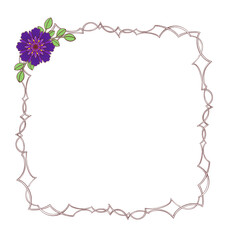 Large spiny square frame with flowers. Digital illustration.