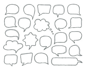 Set of hand drawn speech bubbles. Vector talk and thought sketch bubbles.