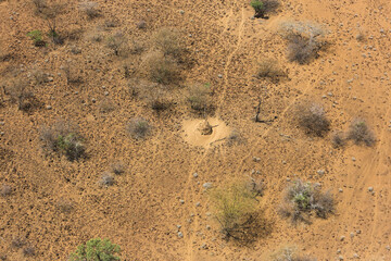 Aerial view of a termite mound in the Great Rift Valley in Kenya. The Great Rift Valley is part of an intra-continental ridge system that runs through Kenya from north to south. 