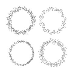 Set of circular laurel foliage and wreath. Design element for invitations, quotes, greeting cards, blogs and more.