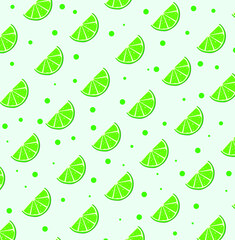 Green fresh lime minimal pattern. Juicy tropical citrus fruit, colorful ornament. Vector illustration. Texture for textile design.