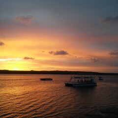 Tourist ferry waits for the sunset