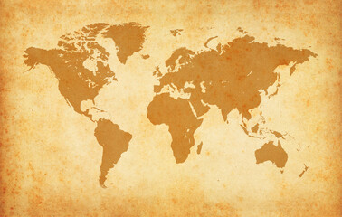 Fototapeta na wymiar Old map of the world on a old parchment background. Vintage style