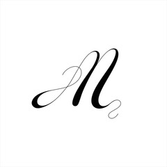 Fototapeta premium Calligraphic handwritten m letter. Uppercase alphabet initial. Elegant, feminine, wedding character shape.