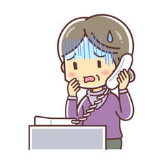 固定電話で話すシニア女性（心配する）