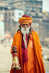 Portrait of Indian Sadhu baba. Varanasi