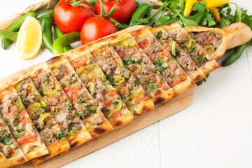 Turkish pizza with meat and cheese
