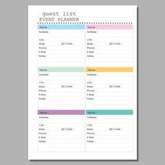 Event Planner, Guest List planner page
