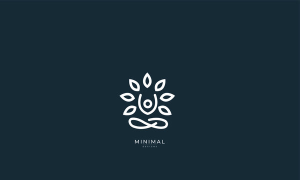 A line art icon logo of a yoga person with a tree	
