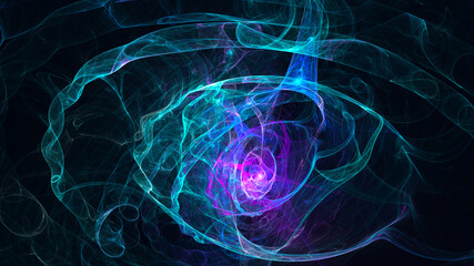 Abstract chaotic neon pattern on a dark background