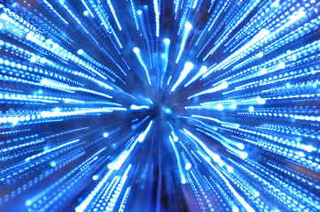 Photograph of burst zoom motion of arctic blue light