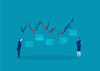 businessman looking growing chart stock market with an arrow investment concept vector