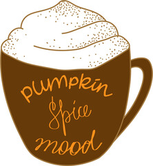 Pumpkin spice latte. Cup of coffee. Vector illustration.