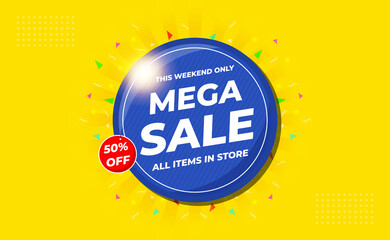 Mega Sale Banner. up to 50% OFF all Items in store use for sales promotions, Banner, discount.