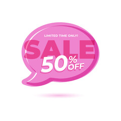 Speech bubble sale, 50% discount, special offer label, Vector Modern Sticker Illustration, isolated vector design