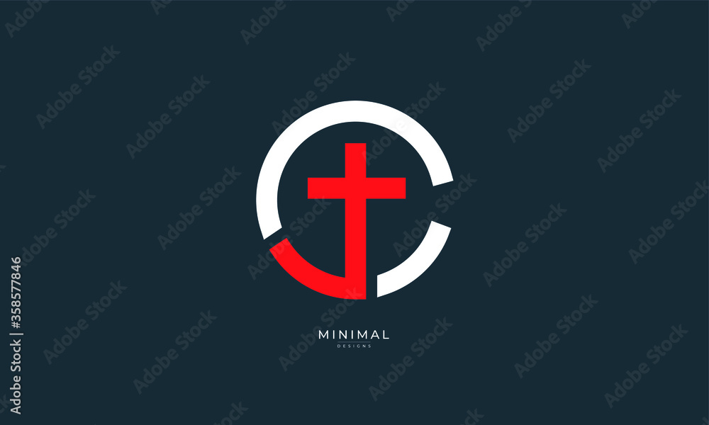 Poster alphabet letter icon logo cj or jc with a cross in the middle