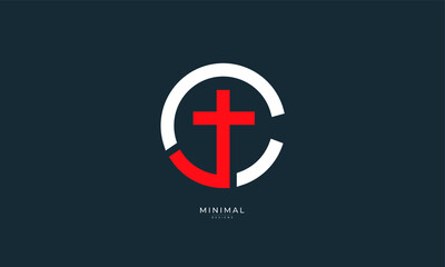 Alphabet letter icon logo  CJ or JC with a Cross in the middle 
