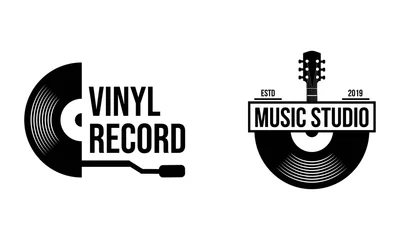 Rolgordijnen Vinyl record logo template. Vector music icon or emblem. © Adiher