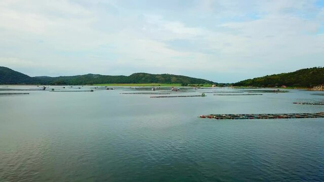 Barrage Nature View - High aerial view in daytime by drone. Suphanburi - Thailand [4k Resolution]