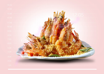 Fried shrimp isolated on Infographics which show an increase in consumption for health