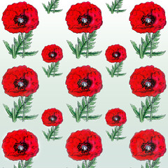 Image of Red Poppy pattern with subtle green gradient in 12x12 design element for backgrounds and floral backgrounds. printed on Printed Glass Basin Splashbacks
