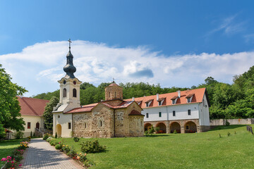 Fototapeta na wymiar Vrsac, Serbia - June 08, 2020: The Mesic Monastery is a Serb Orthodox monastery situated in the Banat region, in the province of Vojvodina, Serbia. It was founded in the 15th century