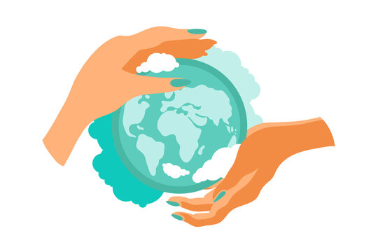 Planet earth in the hands of man. Environmental conservation, ecology. Vector illustration.