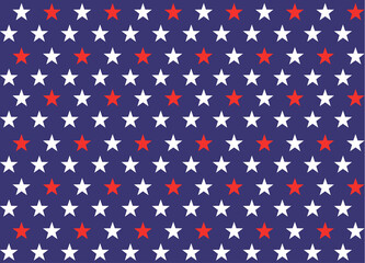 4th of July Stars and Stripes Seamless Pattern, colored as USA Flag. Red, Blue, White Stars and Lines Background for Celebration Holiday American President Day, memorial day, Vector Illustration