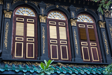 Colourful Shophouse Window Shutters in Singapore Chinatown