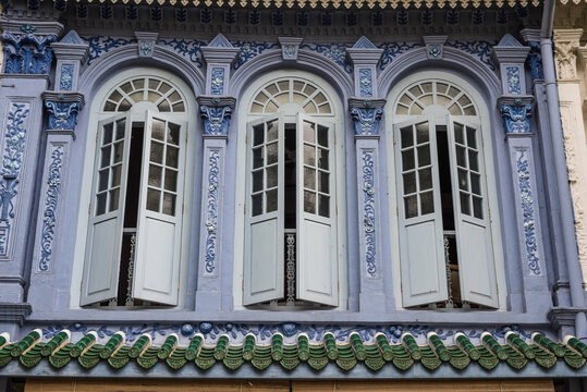 Colourful Shophouse Shutters in Singapore Chinatown