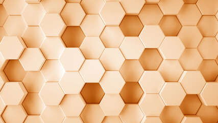 Abstract orange hexagonal sci-fi honeycomb geometrical background. 3d rendering