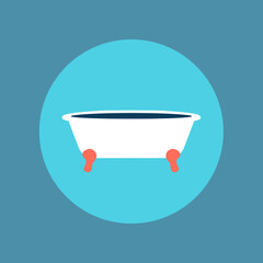 modern, simple & clean shower bath icon. illustration vector bathtub or bathroom interior for beauty. washing symbol cartoon with water on blue background 
