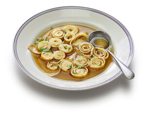 austrian and south germany sliced pancake soup, frittatensuppe, pfannkuchensuppe