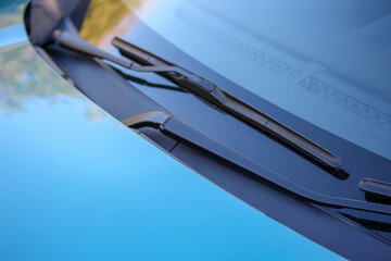 Close up of vehicle windscreen wipers