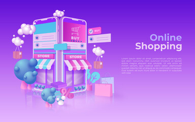Shopping Online on Website or Mobile Application Vector Concept Marketing and Digital marketing. Vector illustration