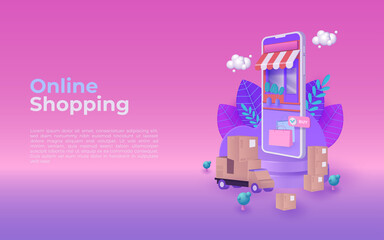 illustration of online shopping concept on mobile phone. Vector illustration