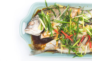 A plate of freshly steamed Grey Bream