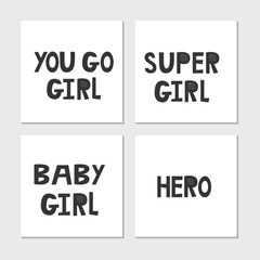 Collection of superhero black and white hand drawn lettering. Vector illustration set.