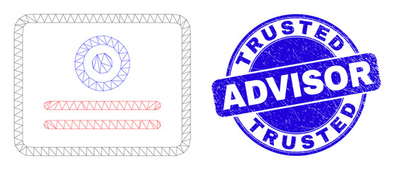 Web carcass certificate pictogram and Trusted Advisor seal stamp. Blue vector rounded grunge seal with Trusted Advisor caption. - 358587231
