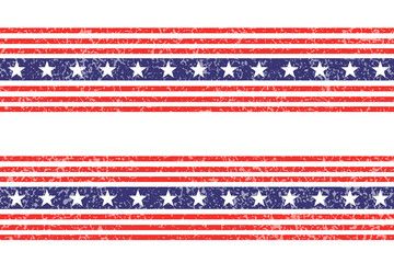 4th of July Stars and Stripes Seamless Pattern, colored as USA Flag. Red, Blue, White Stars and Lines Background for  American President Day, memorial day,  Grunge texture Vector Illustration
