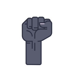 Black fist icon is raised in the vertical position. It is isolated on a white background. Flat vector illustration with editing outline, EPS 10.