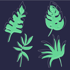 vector set of green leaves