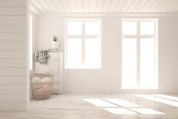 White minimalist empty room. Scandinavian interior design. 3D illustration