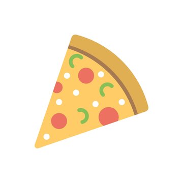 Pizza slice icon in flat design style. Fast food sign.